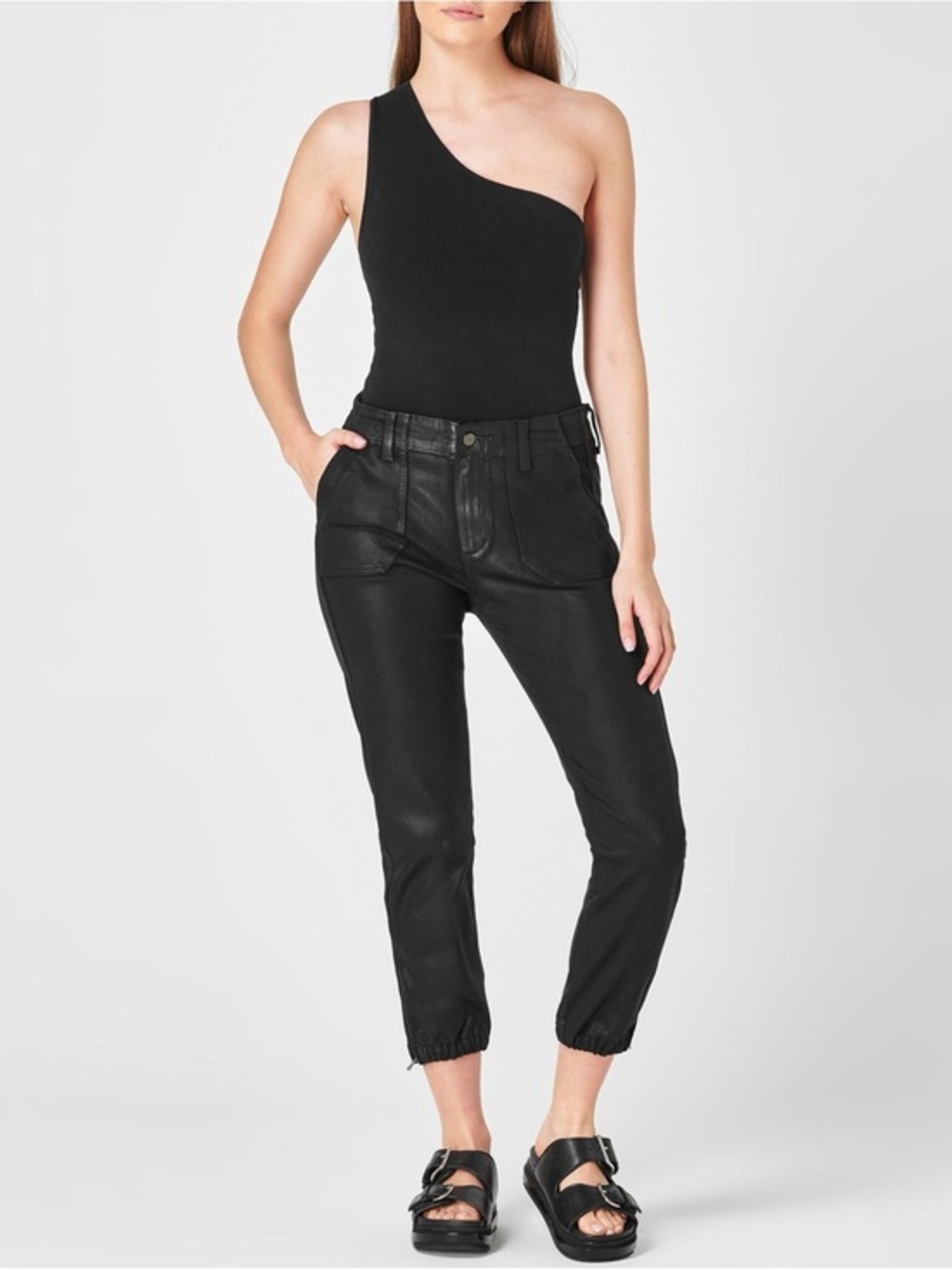 PAIGE Black Coated Jogger Pants with Elastic Ankles